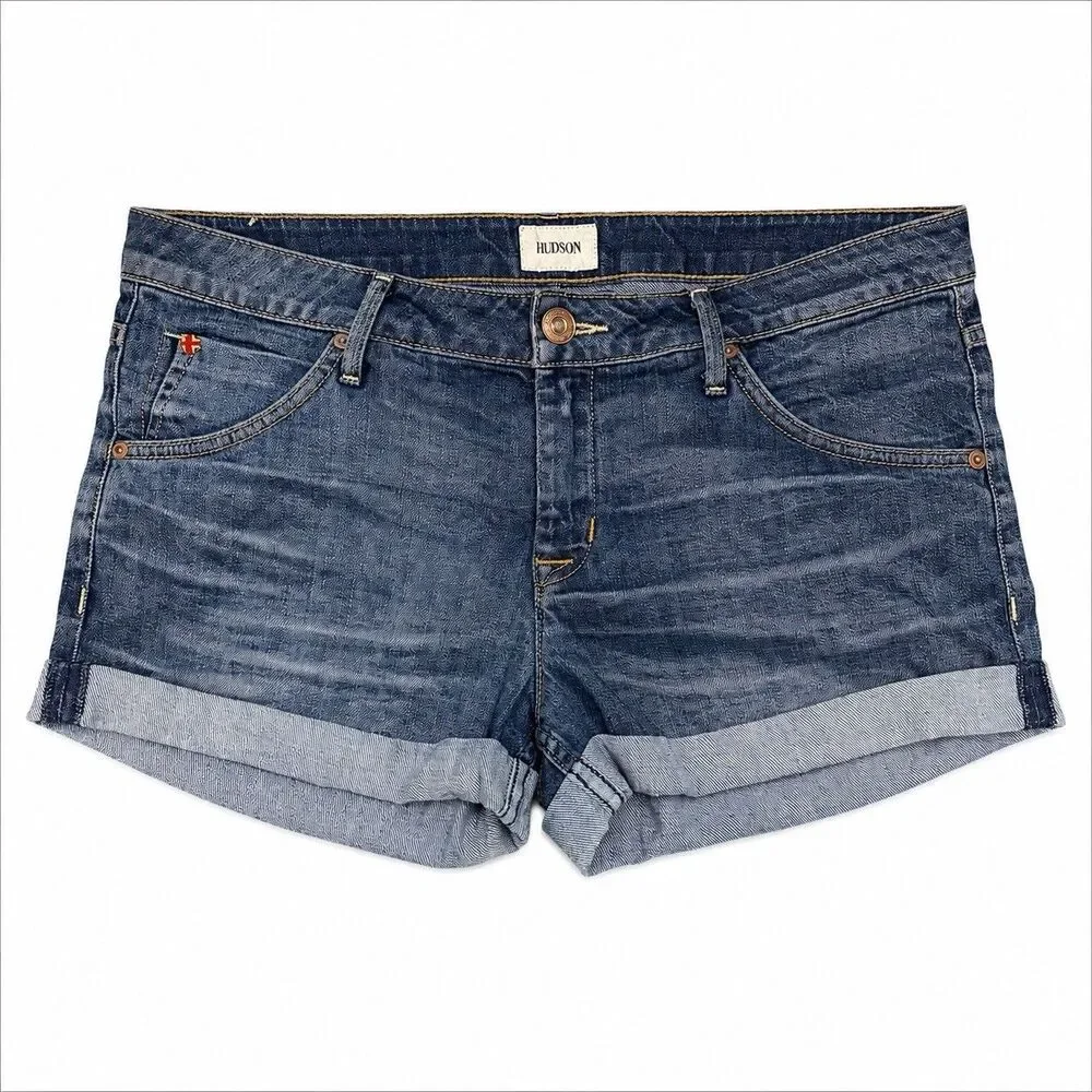Hudson Hampton Cuffed Denim Shorts Blue Low Rise Women Size 29 W617DGC Y2K